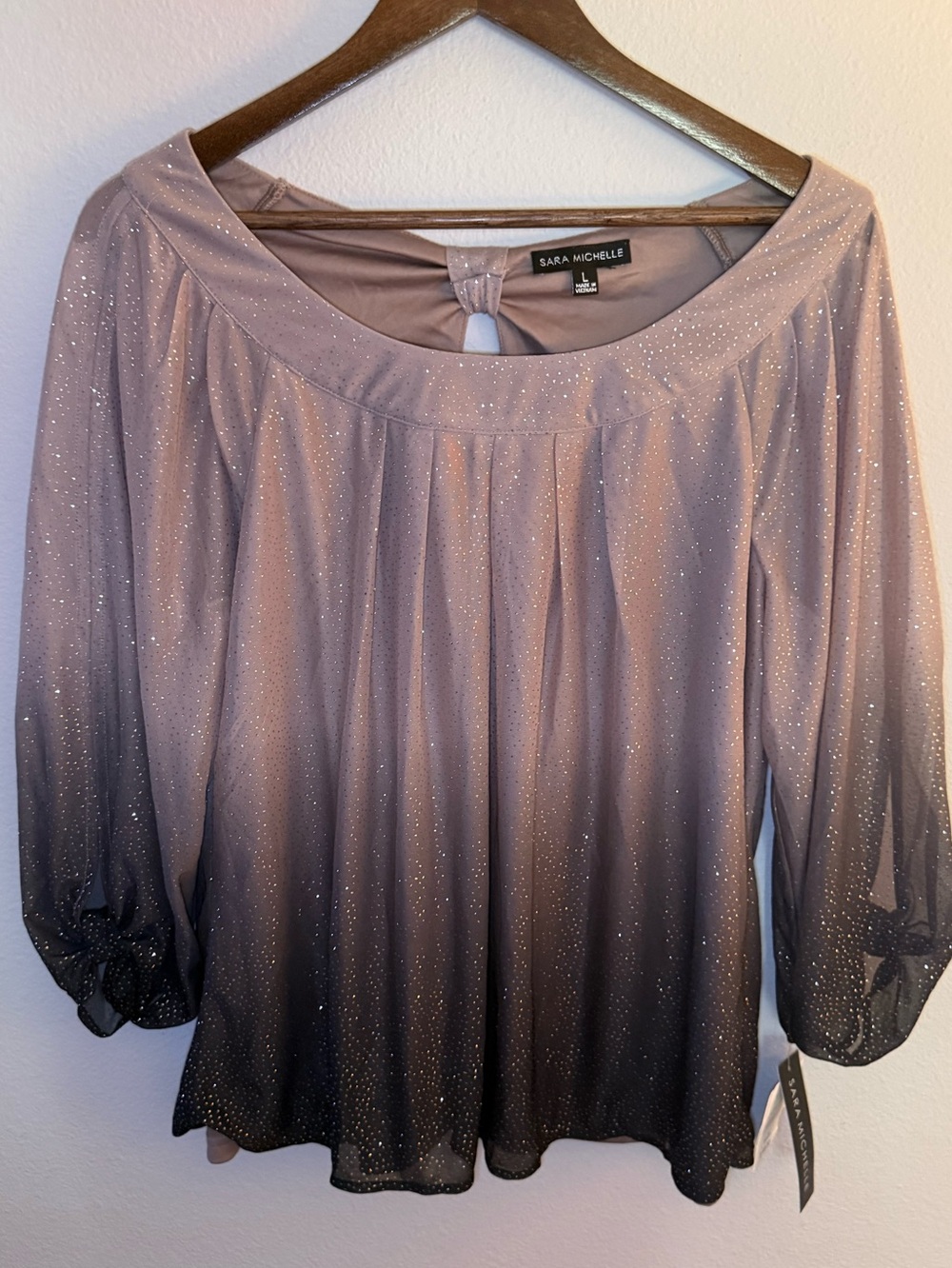 Sara Michelle Glitter Ombre Scoop Neck Blouse in Mauve and Black